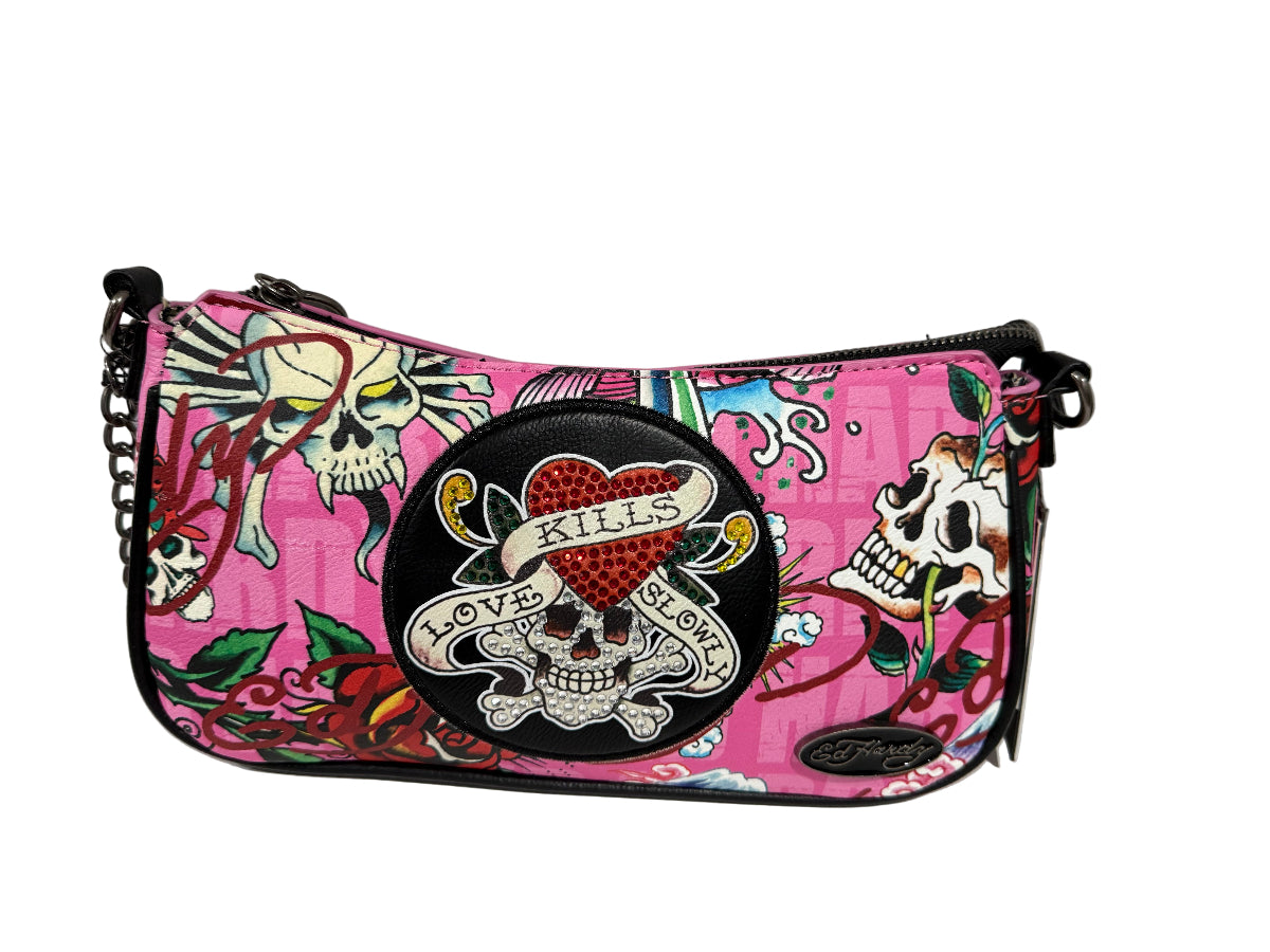 Ed Hardy Tattoo Wallet / Cartera Estilo Tatuaje con Doble Correa